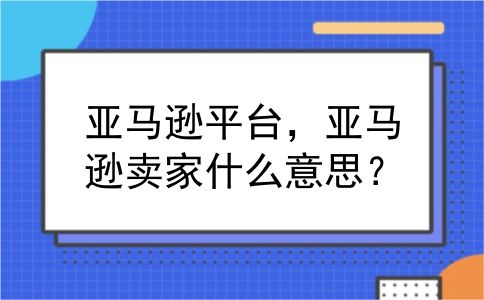 亚马逊平台，亚马逊卖家什么意思？