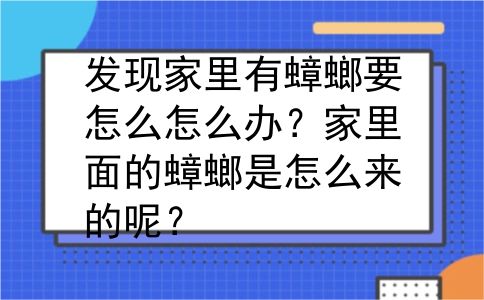 发现家里有蟑螂要怎么怎么办？家里面的蟑螂是怎么来的呢？