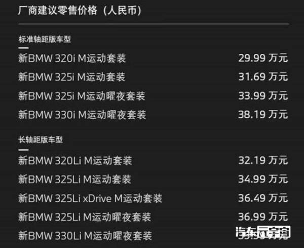 宝马最低价格，宝马3系涨价