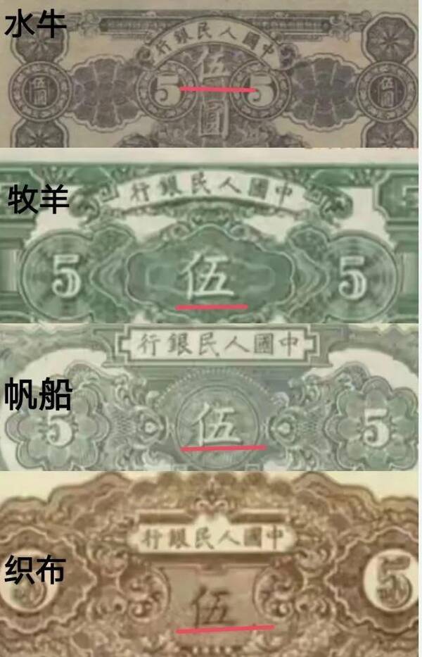 靠前套人民币100元骆驼图片，靠前套人民币水牛五元值多少钱